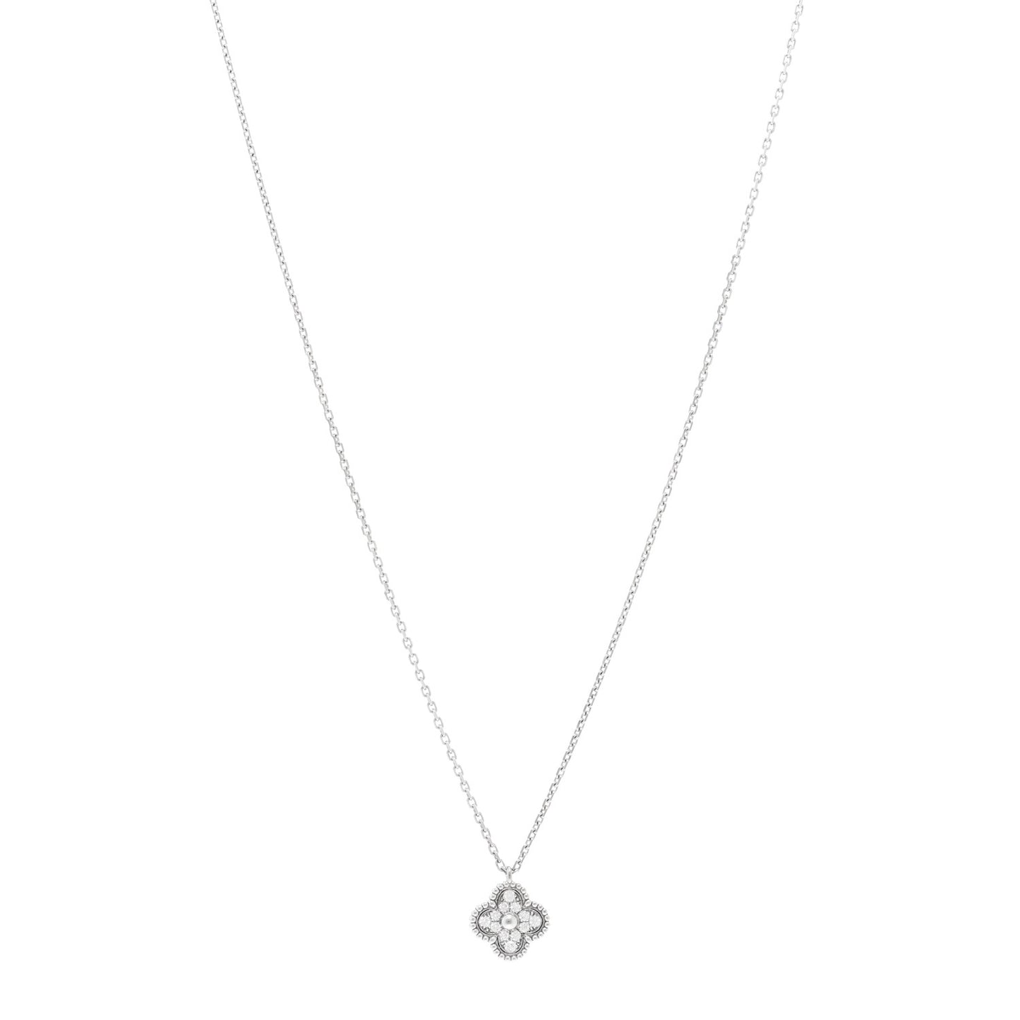 18K White Gold Diamond Sweet Alhambra Pendant Necklace