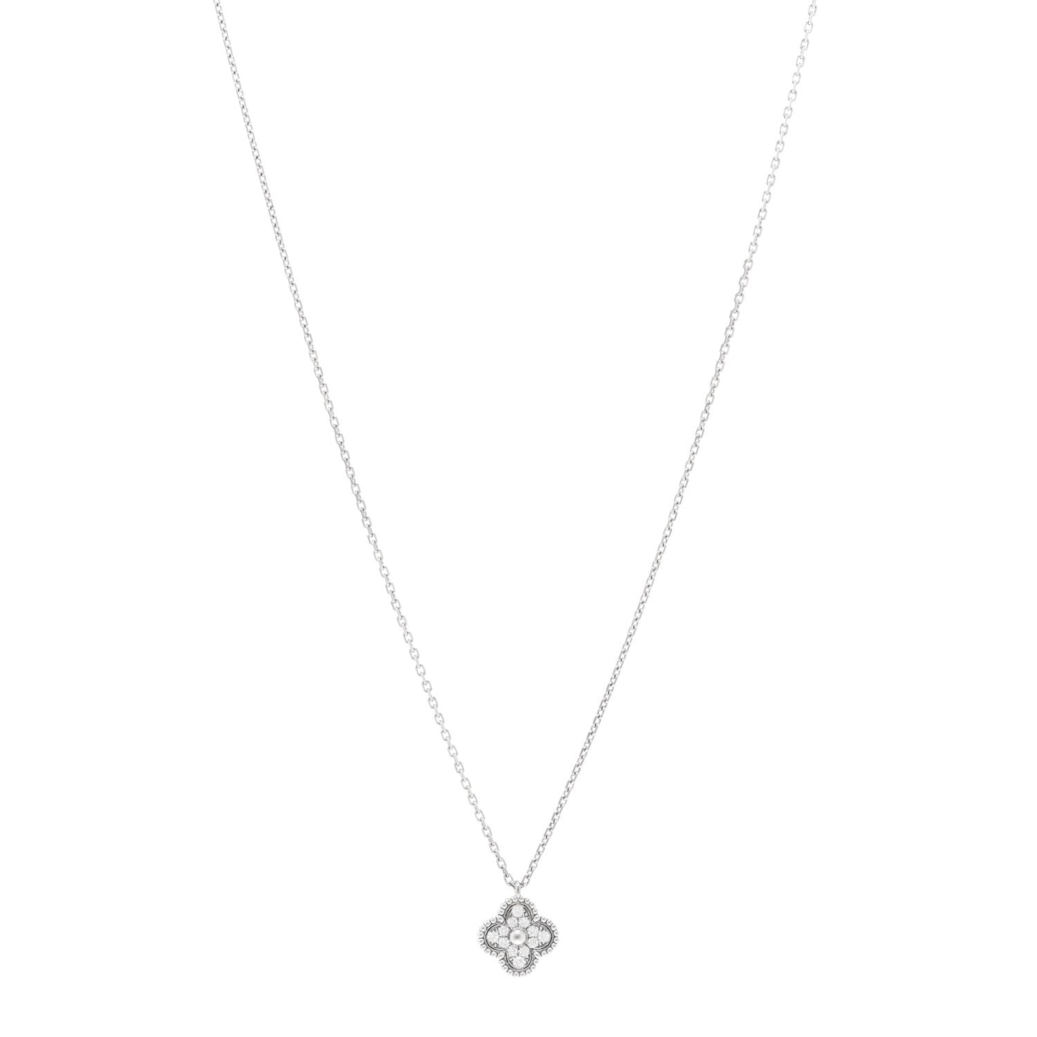 Van Cleef & Arpels 18K White Gold Diamond Sweet Alhambra Pendant Necklace 1 of 5