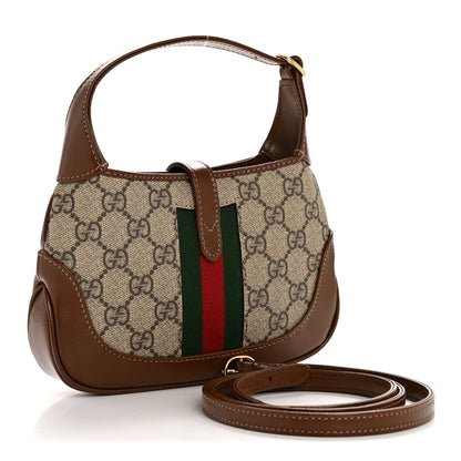 Gucci GG Supreme Monogram Azalea Calfskin Web Mini Jackie 1961 Hobo Beige Ebony Brown Sugar 3 of 11