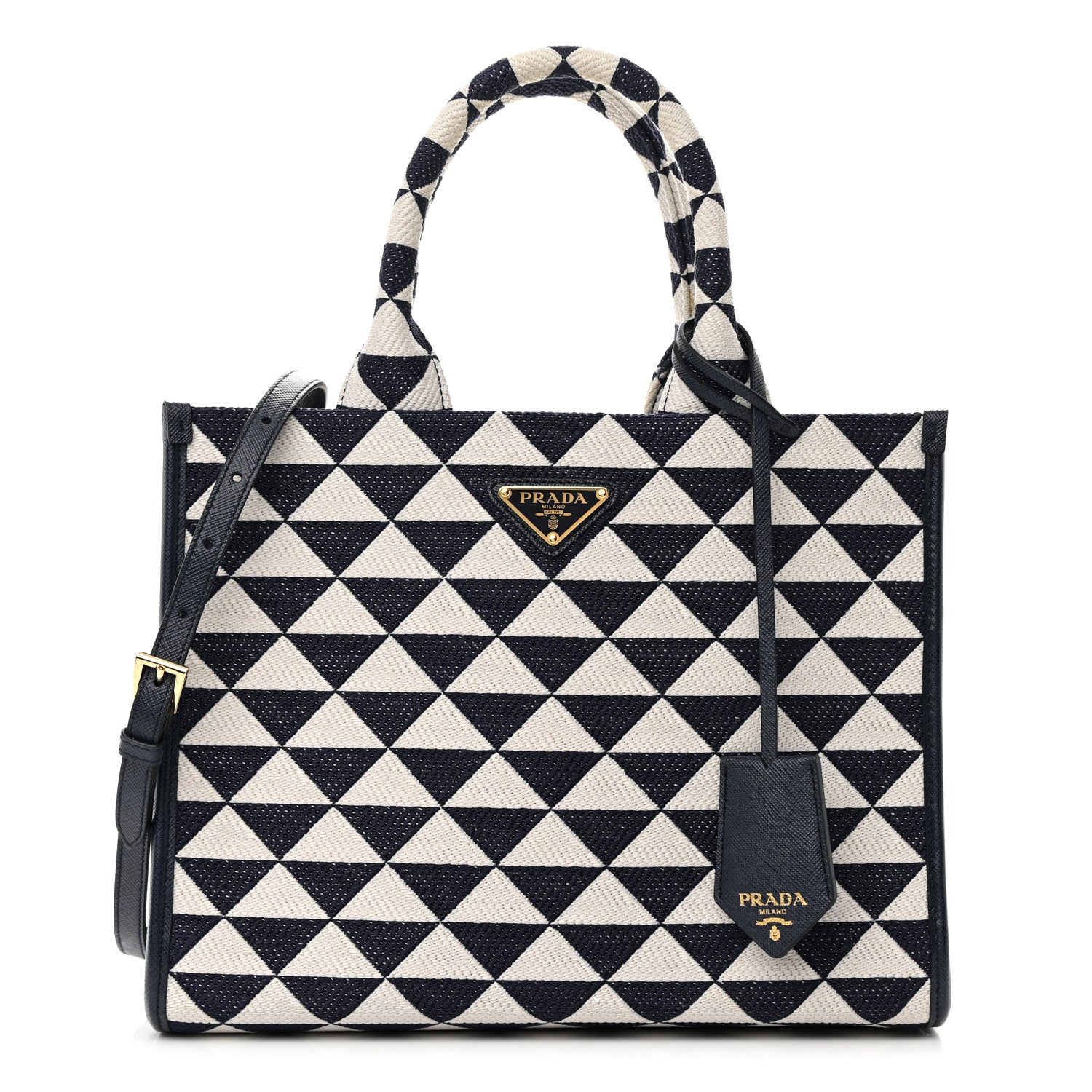 Prada Jacquard Saffiano Triangolo Symbole Embroidered Small Tote Baltico Talco 1 of 12