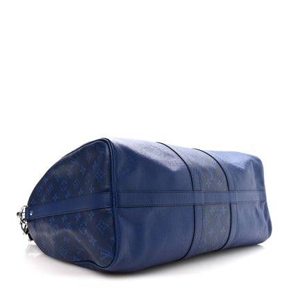 Louis Vuitton Taiga Monogram Eclipse Keepall Bandouliere 50 Pacific Blue 3 of 8
