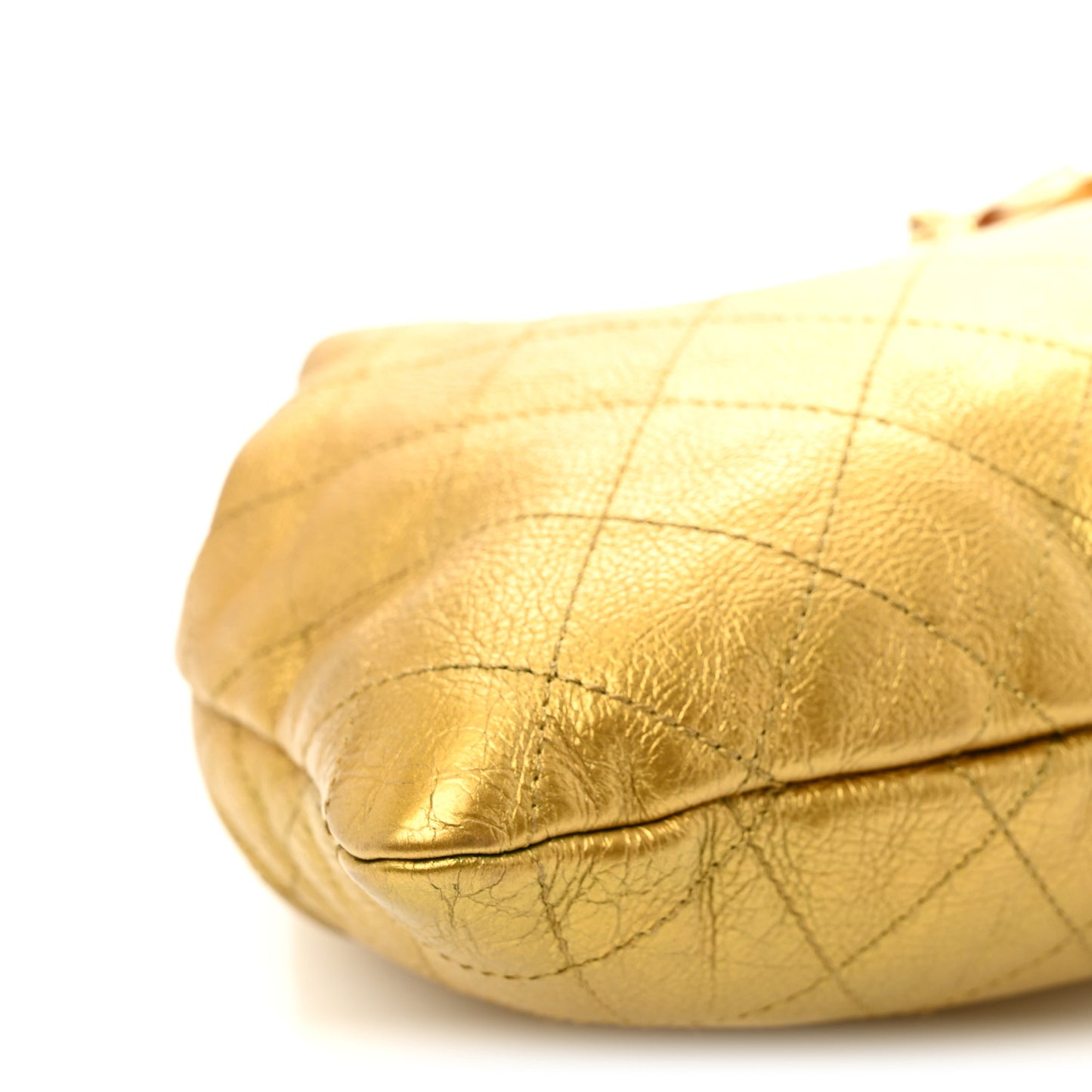 Metallic Calfskin Quilted Small Drawstring Bag Gold