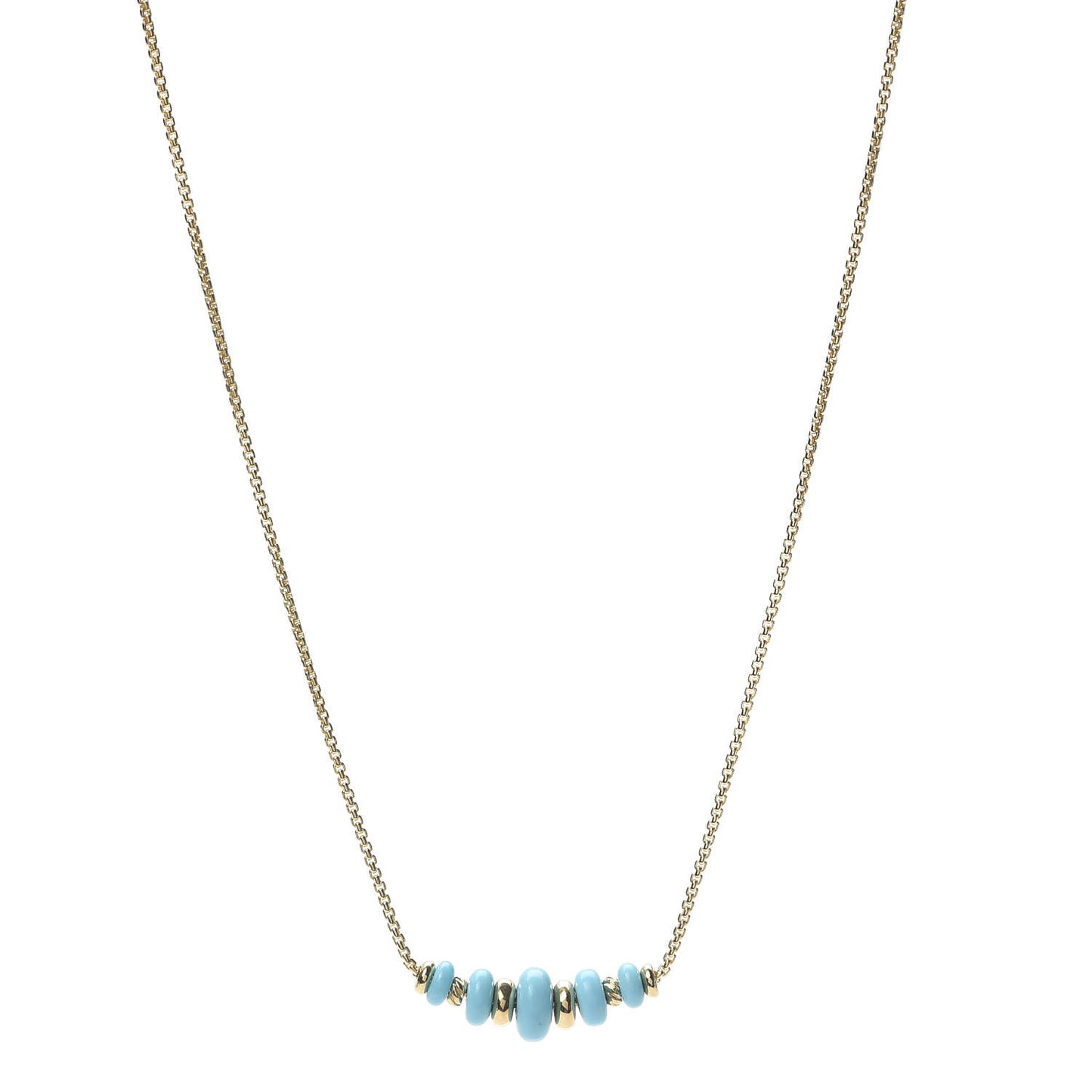 18K Yellow Gold Turquoise Rio Rondelle Short Station Necklace