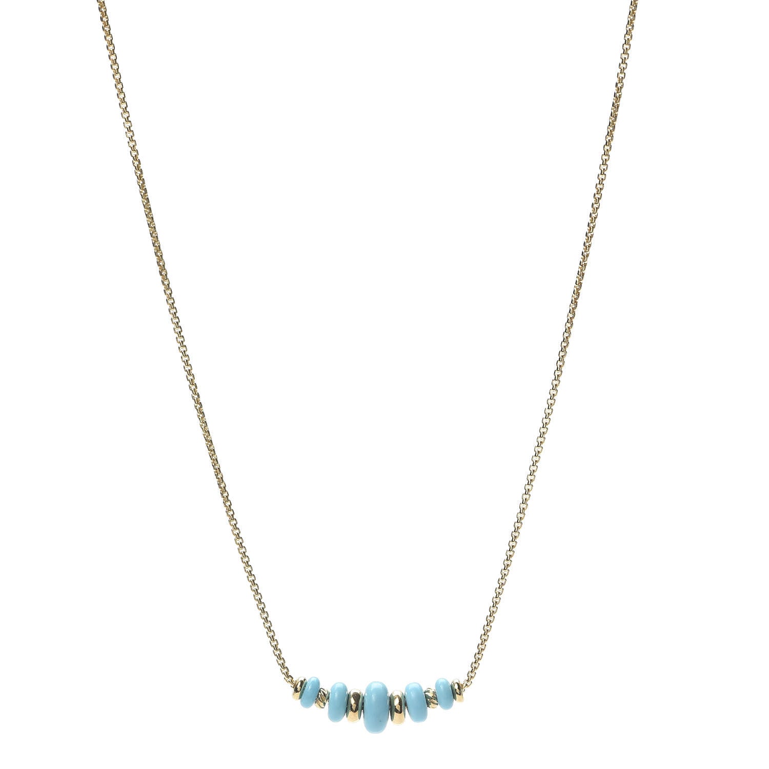 David Yurman 18K Yellow Gold Turquoise Rio Rondelle Short Station Necklace 1 of 5
