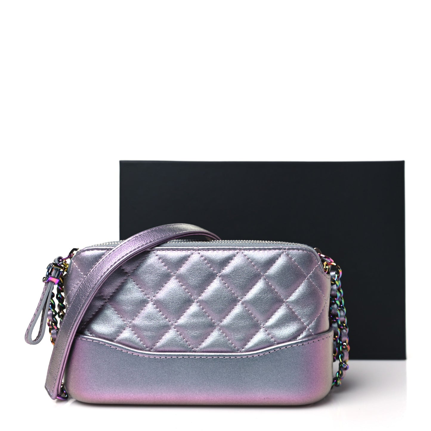 Iridescent Lambskin Calfskin Quilted Small Gabrielle Clutch With Chain Light Purple