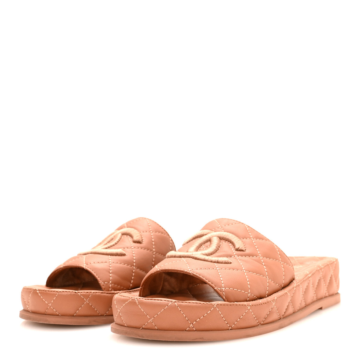 Lambskin Quilted CC Mules Sandals 37 Brown