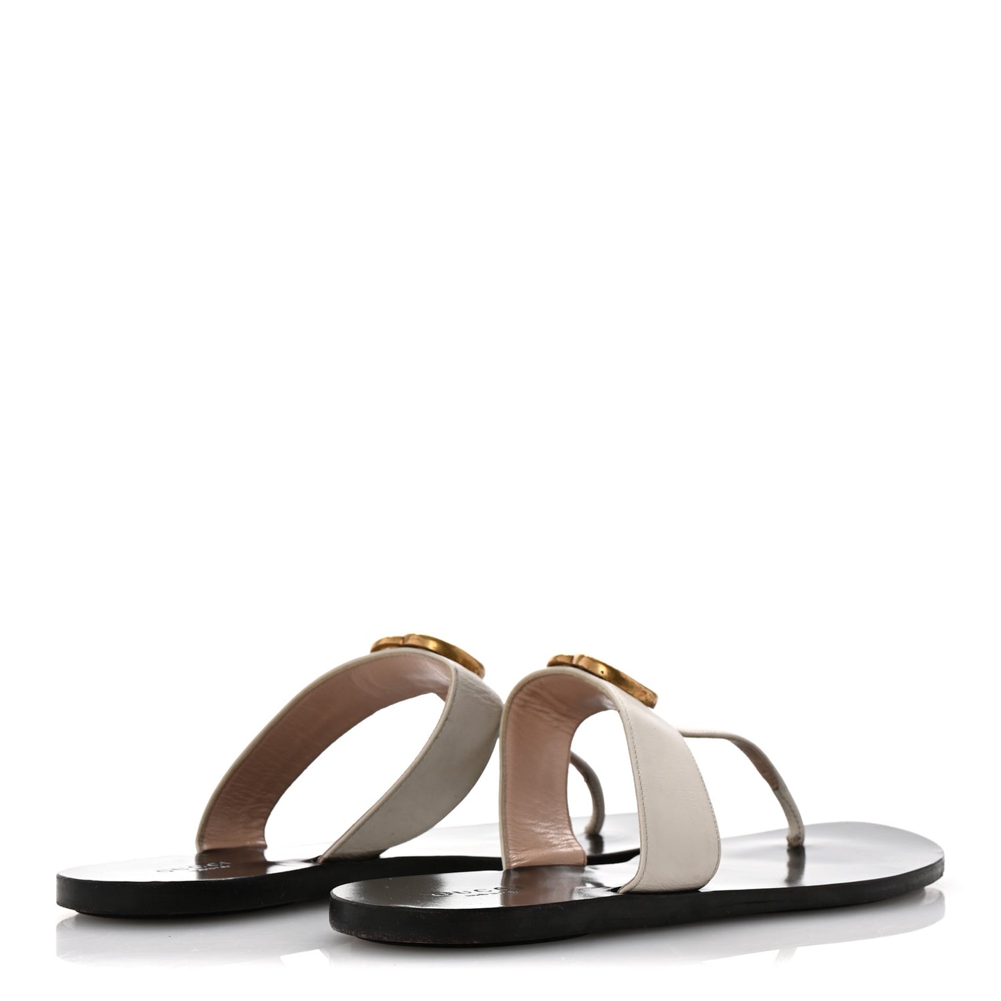 Calfskin GG Marmont Thong Sandals 38 Mystic White