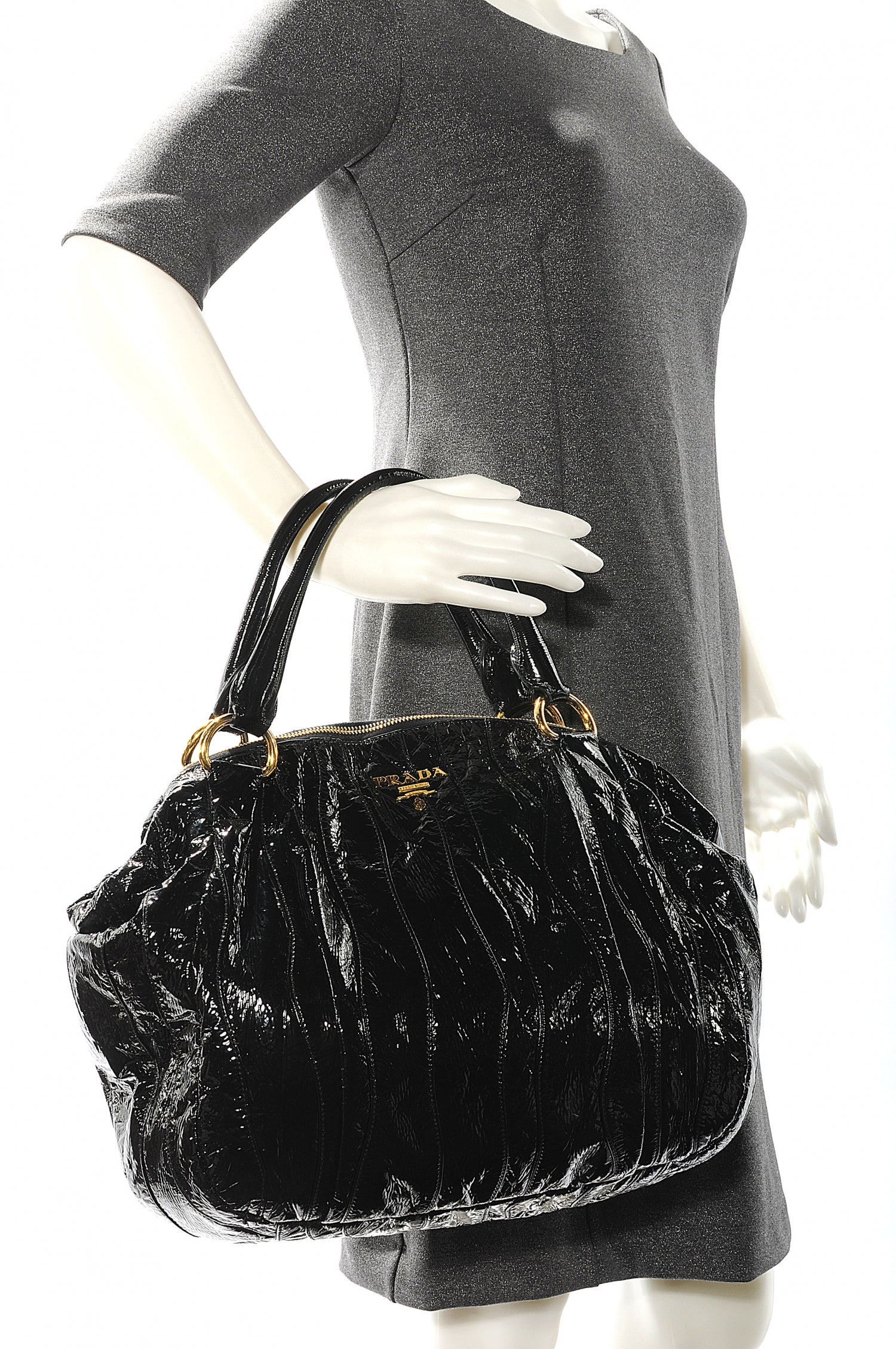 Prada Vernice Stripes Handbag Black 2 of 13