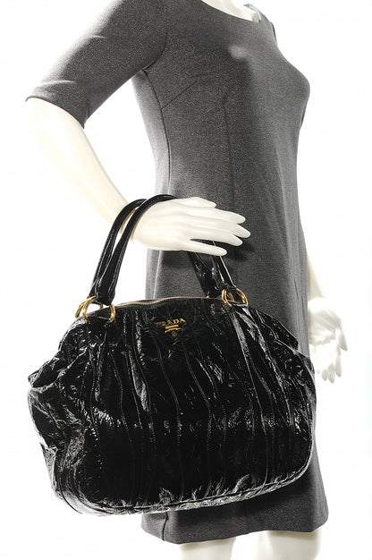 Prada Vernice Stripes Handbag Black 2 of 13