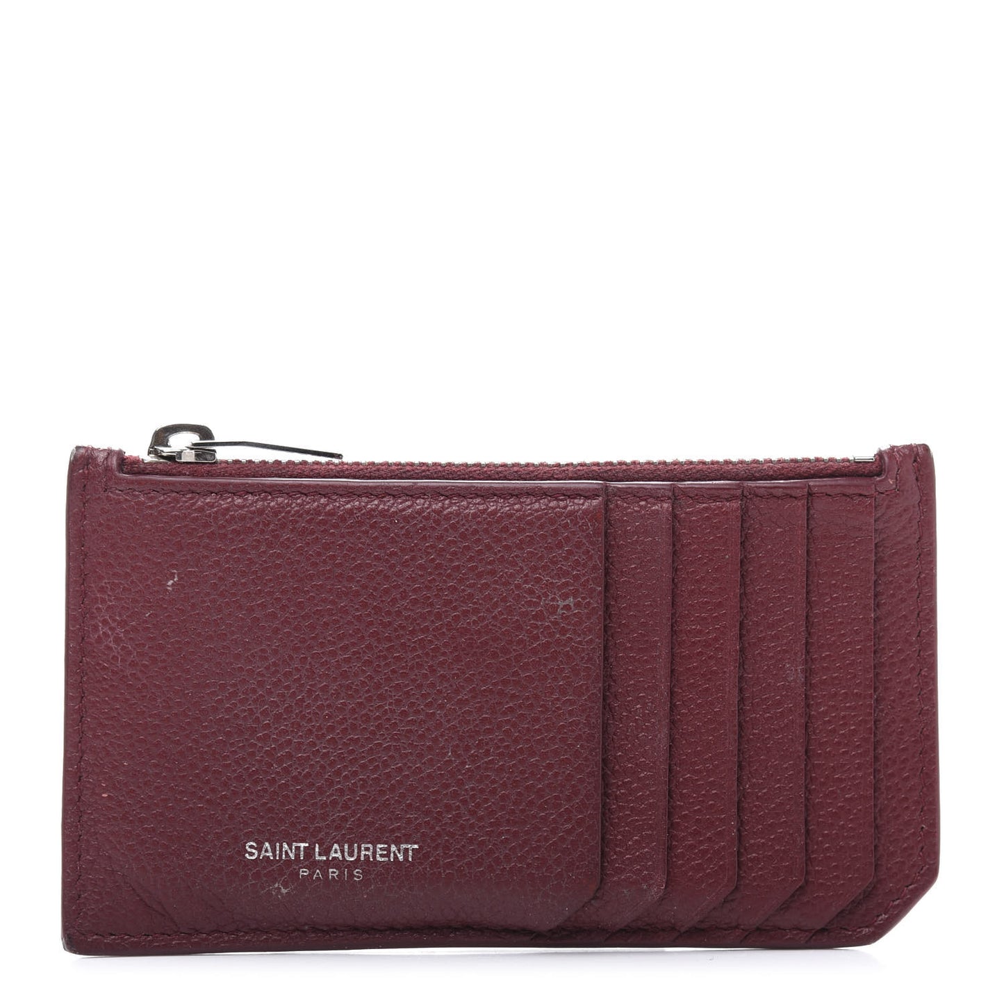 Grained Calfskin 5 Fragments Zip Pouch Card Holder Burgundy