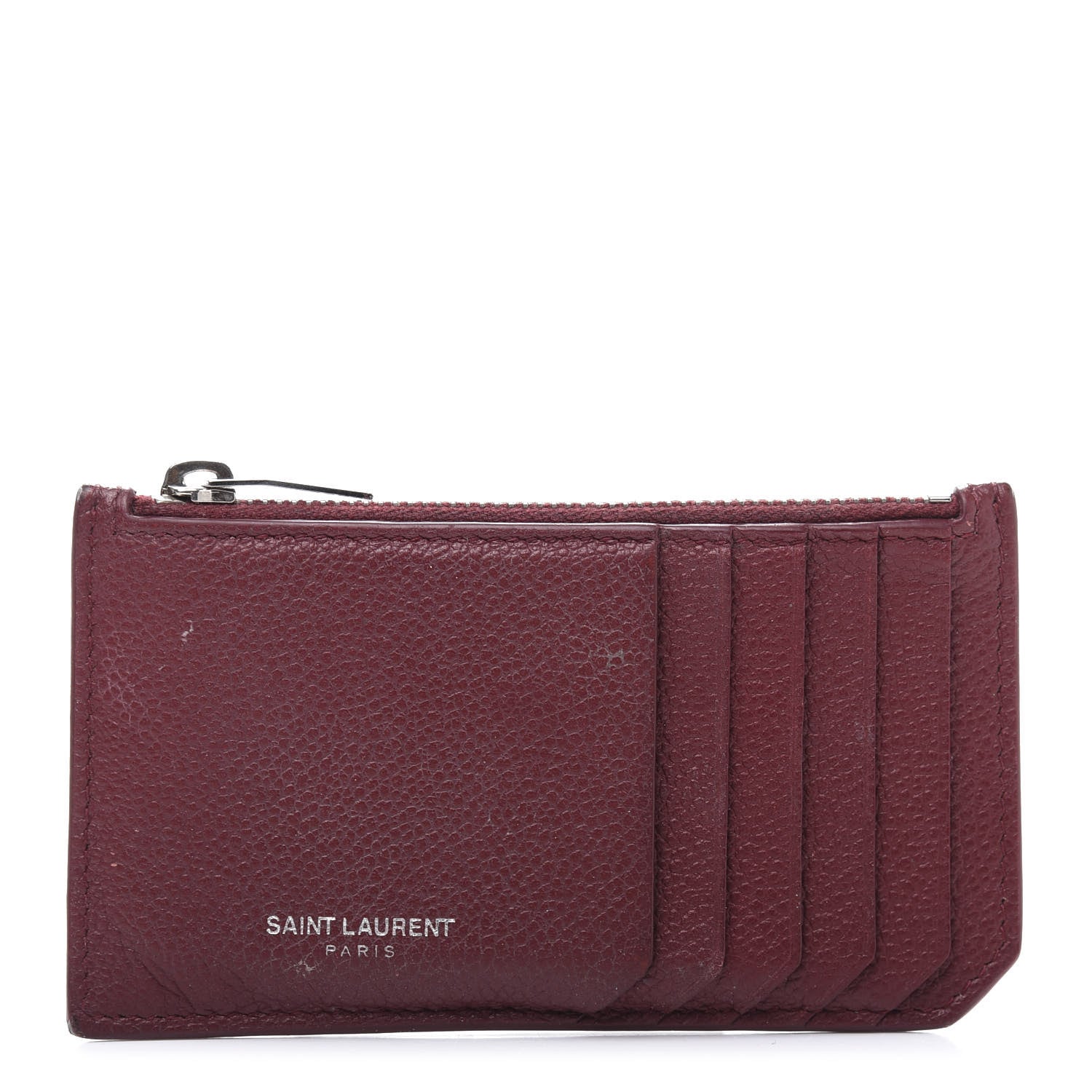 Saint Laurent Grained Calfskin 5 Fragments Zip Pouch Card Holder Burgundy 1 of 9