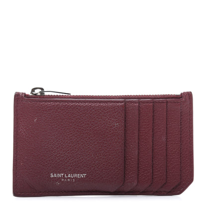 Saint Laurent Grained Calfskin 5 Fragments Zip Pouch Card Holder Burgundy 1 of 9