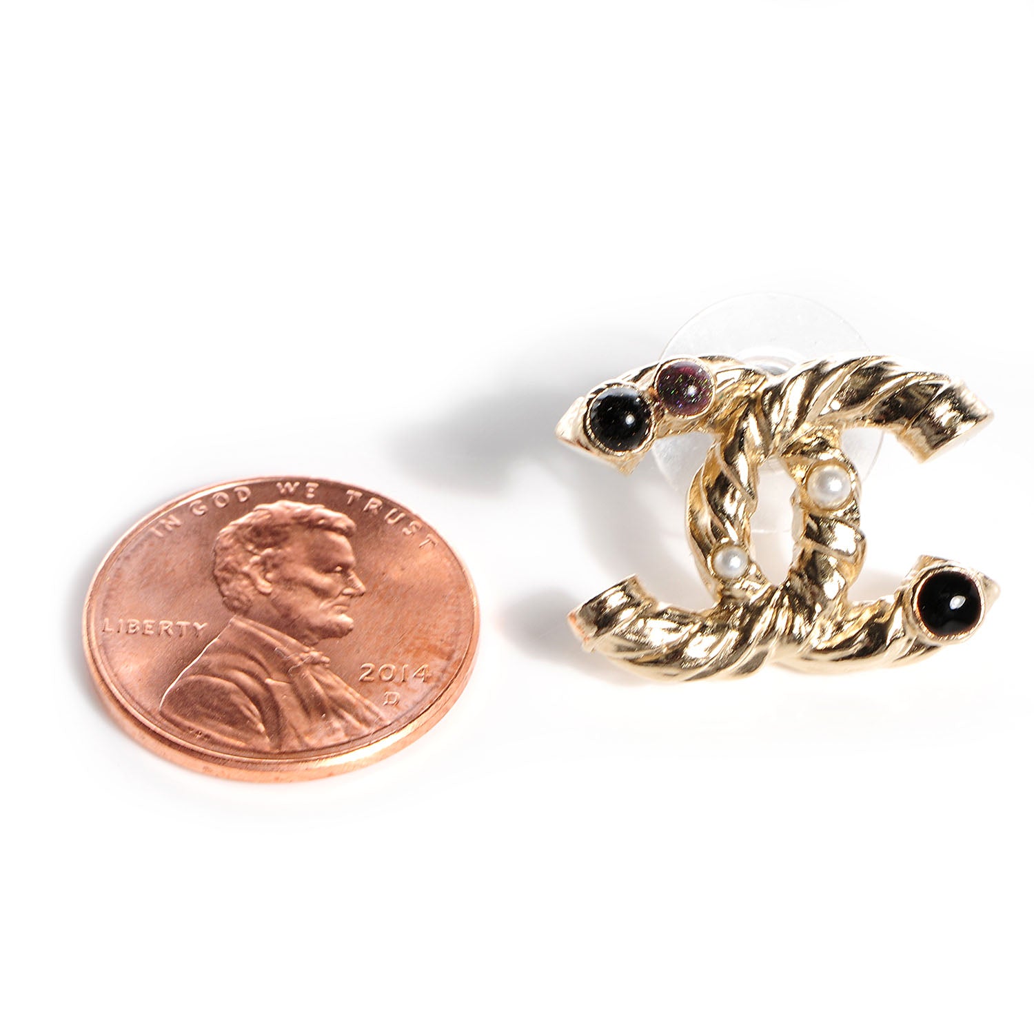 Chanel Pearl Resin Twisted CC Earrings Gold 2 of 5