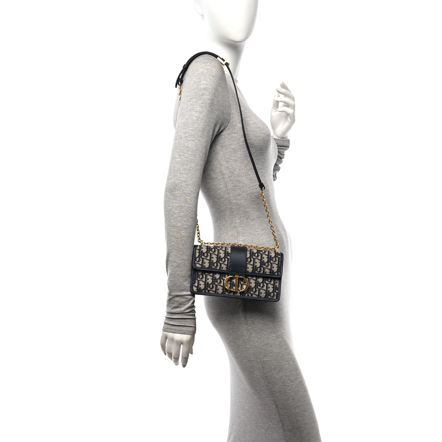 Christian Dior Oblique 30 Montaigne East West Chain Flap Bag Blue 3 of 9