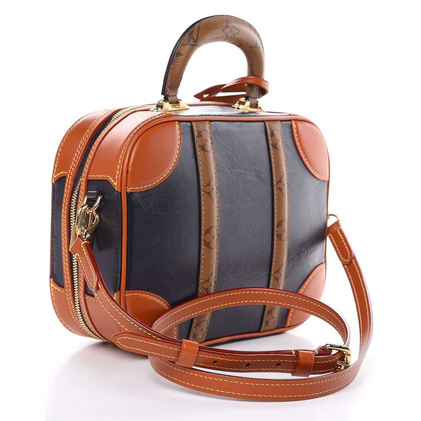 Calfskin Reverse Monogram Valisette PM Navy Caramel