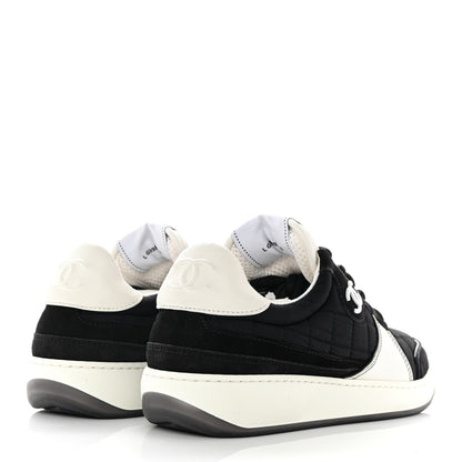 Chanel Suede Fabric Calfskin Womens CC Sneakers 36 Black White 4 of 10