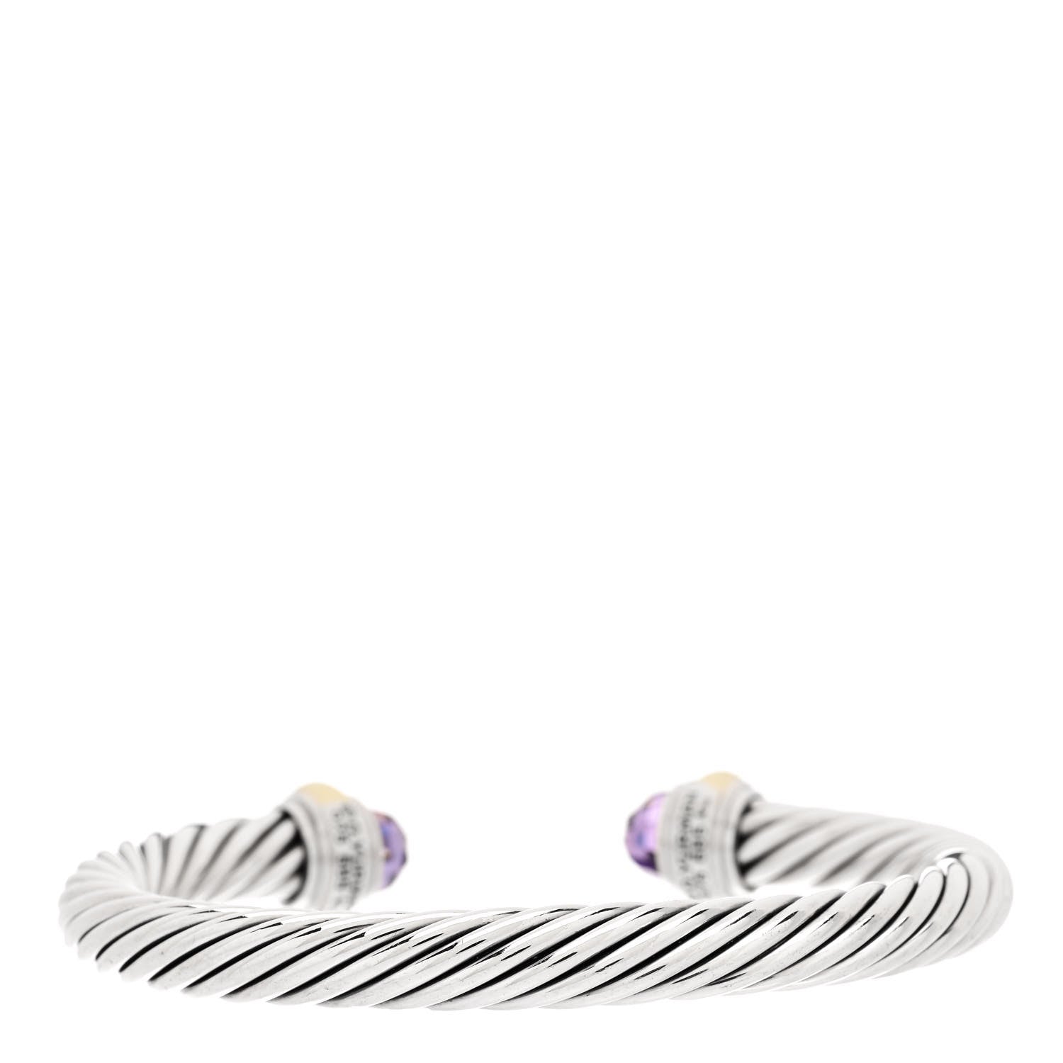 David Yurman Sterling Silver 14K Yellow Gold Amethyst 7mm Cable Classics Bracelet 2 of 3