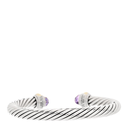 David Yurman Sterling Silver 14K Yellow Gold Amethyst 7mm Cable Classics Bracelet 2 of 3