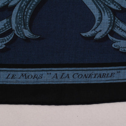 Hermes Cashmere Silk Le Mors a La Conetable Shawl 140 Marine Noir Bleu Chine 4 of 6