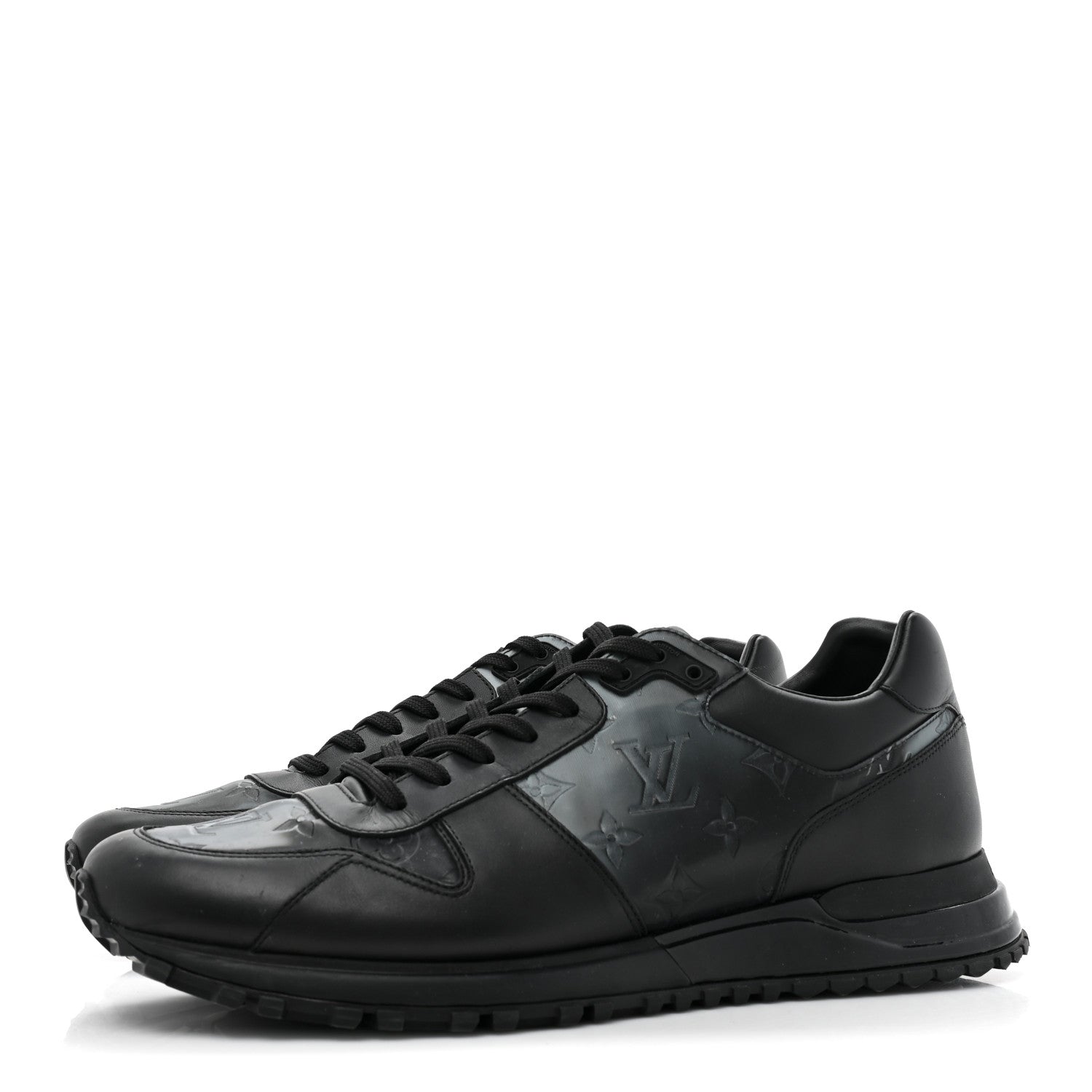 Louis Vuitton Iridescent Textile Monogram Calfskin Mens Run Away Sneakers 10 Black 3 of 11