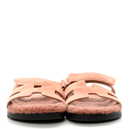 Hermes Suede Goatskin Woolskin Womens Chypre Sandals 41 Rose Aube 2 of 14
