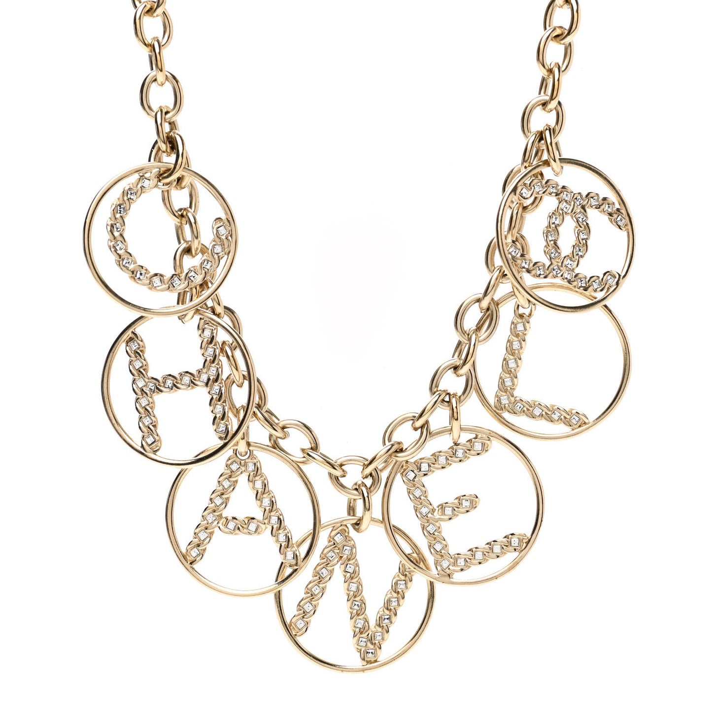 Metal Strass Crystal Logo Necklace Gold