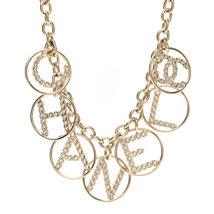Chanel Metal Strass Crystal Logo Necklace Gold 1 of 4