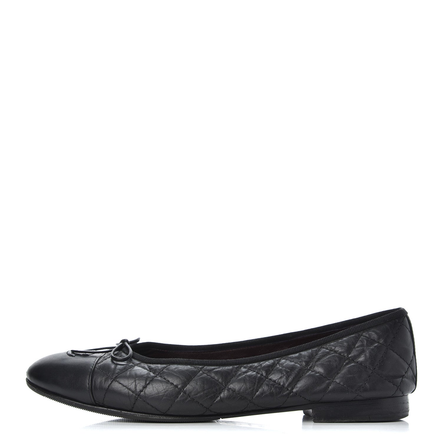 Chanel Aged Calfskin Quilted CC Cap Toe Ballerina Flats 39.5 Black 1 of 21