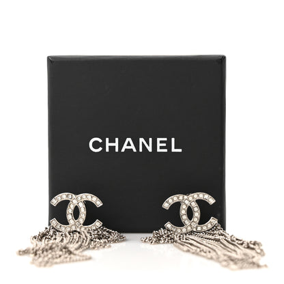 Chanel Baguette Crystal CC Chain Drop Earrings Silver 5 of 5