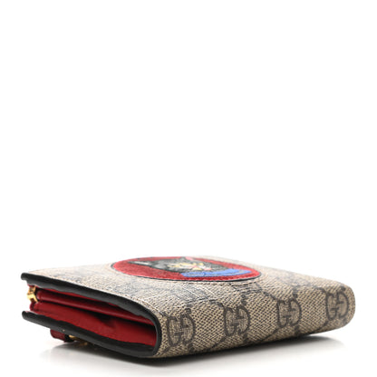 Gucci GG Supreme Monogram Mystic Cat Patch Zip Around Card Case Wallet Beige Hibiscus Red 4 of 8
