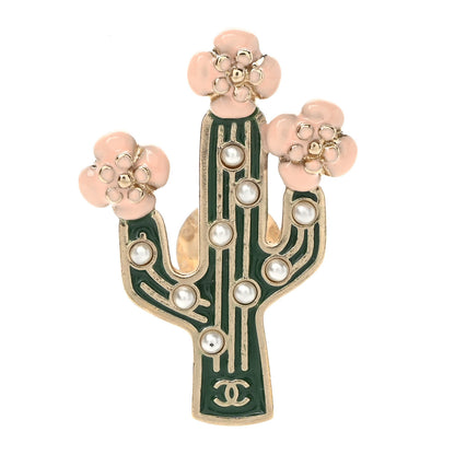 Chanel Enamel Pearl Cactus Brooch Green Gold 1 of 4