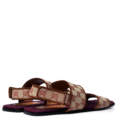 Gucci Canvas GG Monogram Mens Slingback Flat Sandals 9 Beige Ruggine Cuir 3 of 6