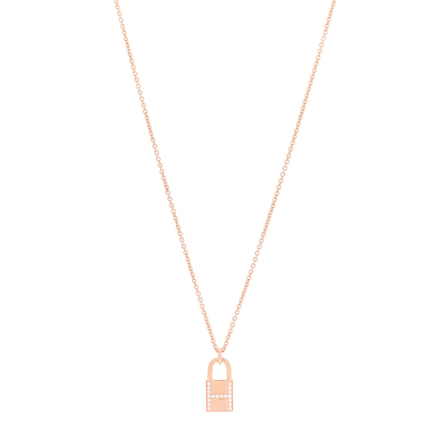 18K Rose Gold Diamond Amulettes Cadenas Pendant Necklace