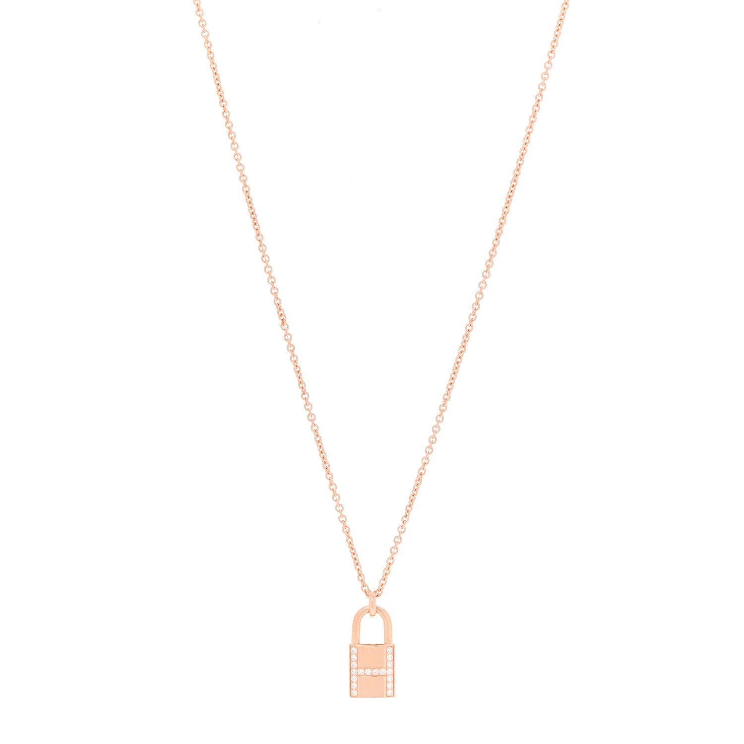 Hermes 18K Rose Gold Diamond Amulettes Cadenas Pendant Necklace 1 of 4