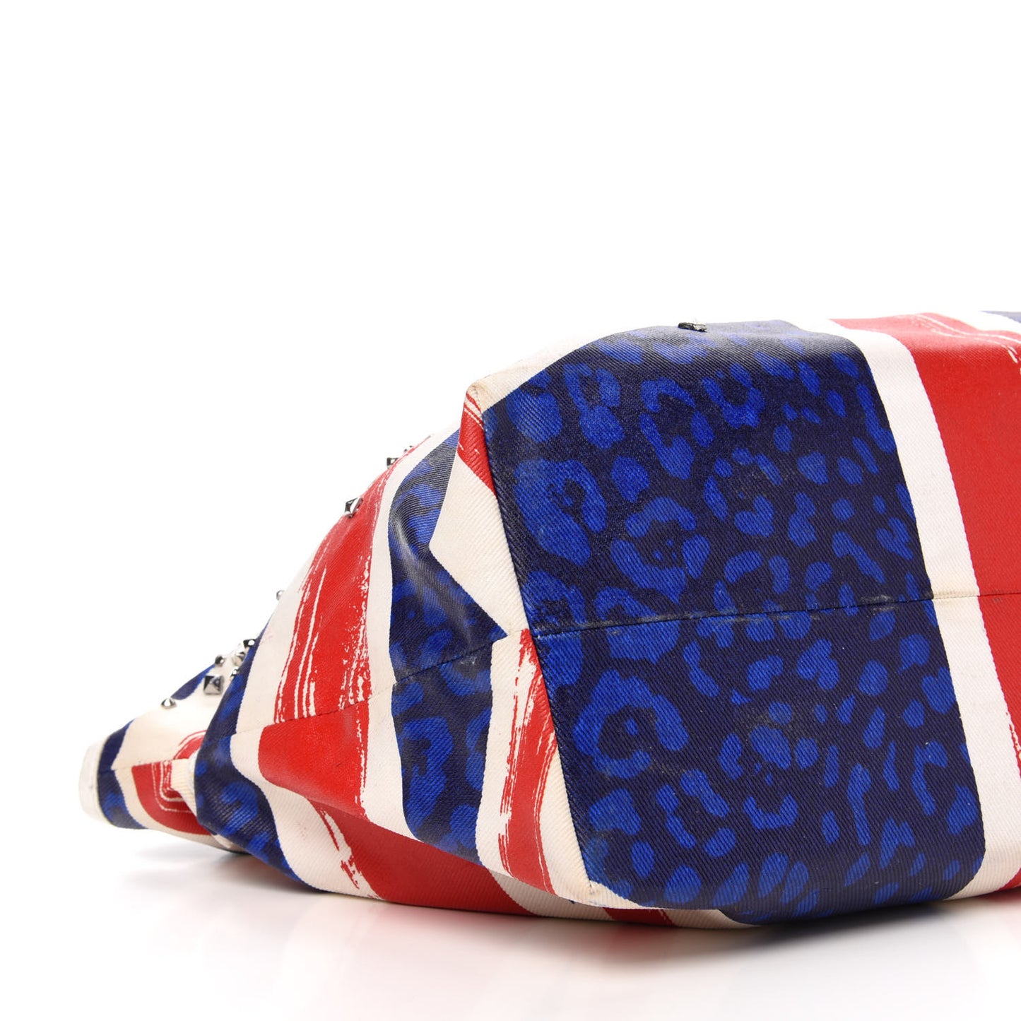 Denim Calfskin Studded Union Jack Print Tote