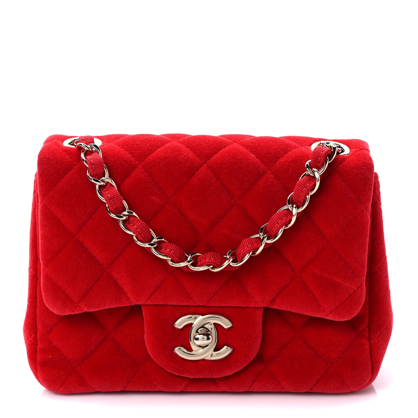 Velvet Quilted Mini Square Flap Red