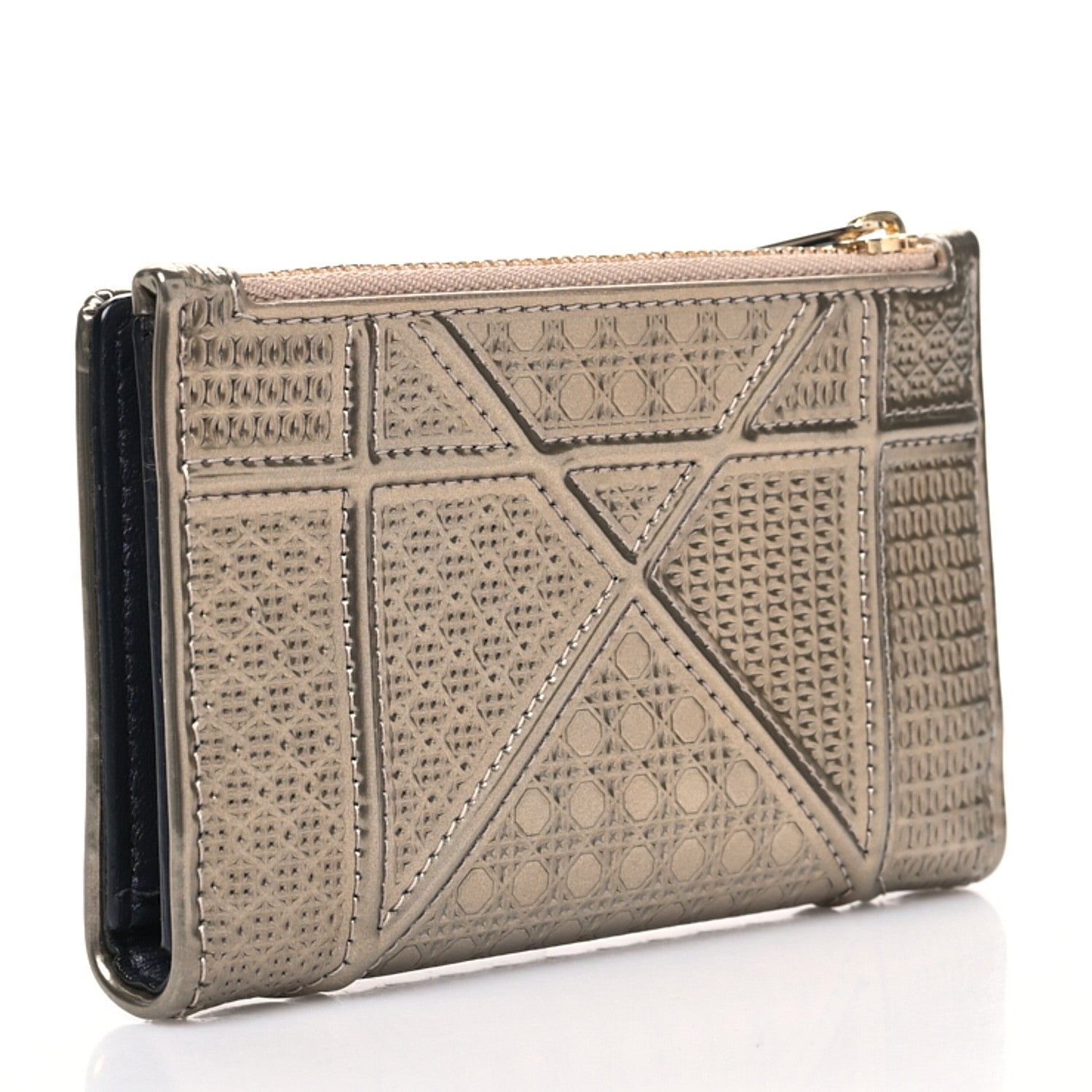 Christian Dior Metallic Patent Micro-Cannage Diorama Medium Wallet Champagne 3 of 10