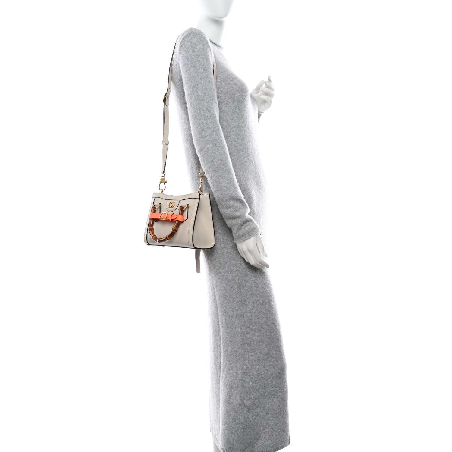 Gucci Wonka Grain Calfskin Mini Diana Tote Bag Mystic White Orange Fluo 3 of 11