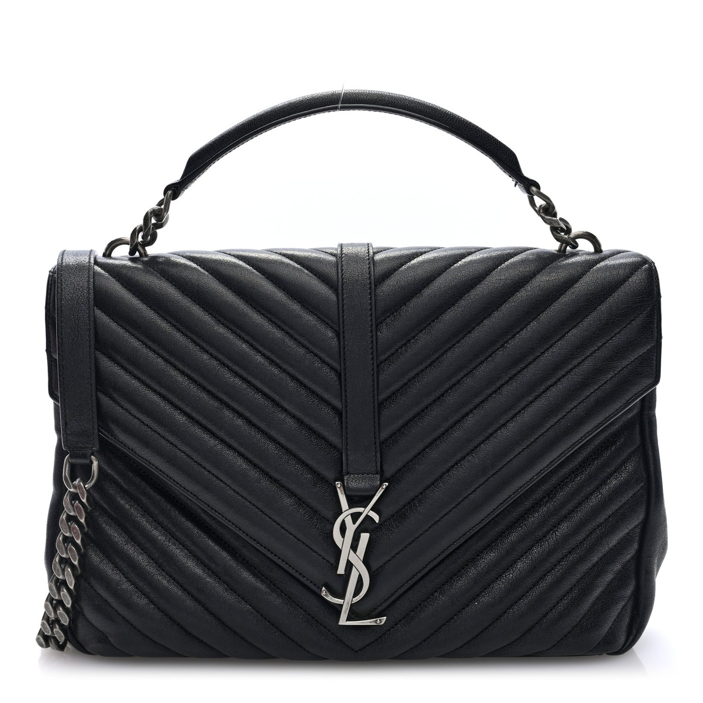 Sheepskin Matelasse Chevron Monogram Large College Satchel Black Tulip