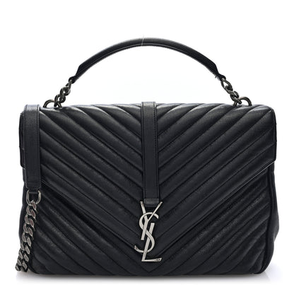 Saint Laurent Sheepskin Matelasse Chevron Monogram Large College Satchel Black Tulip 1 of 9
