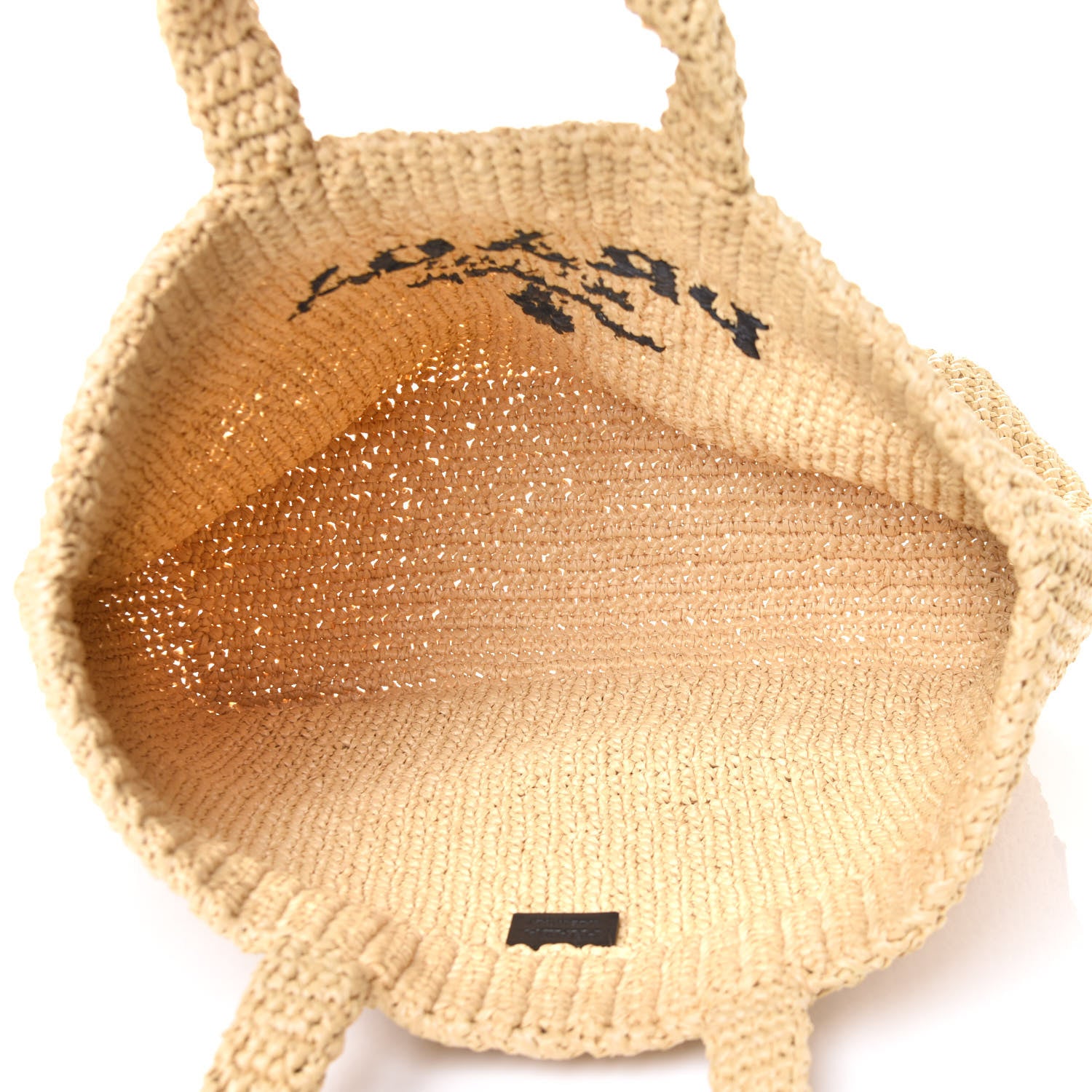 Prada Yarn Raffia Effect Crochet Embroidered Logo Tote Naturale 4 of 4
