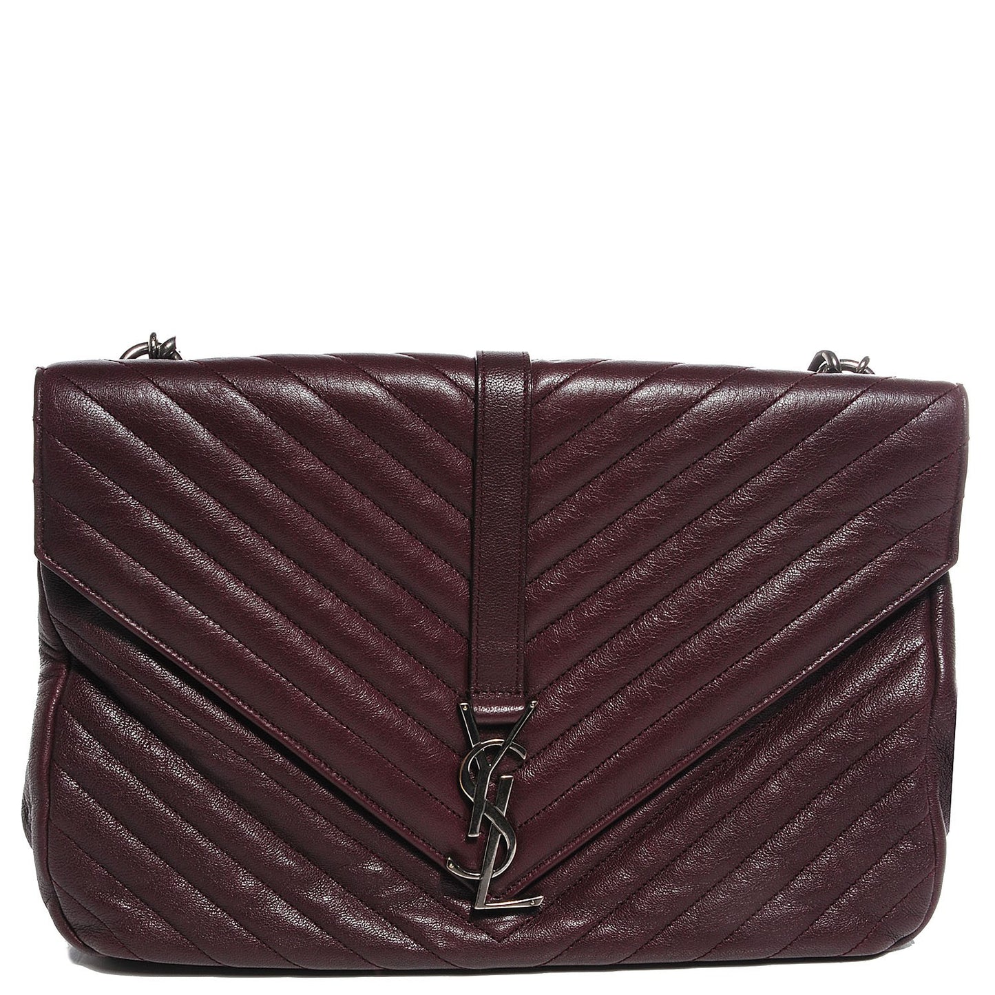 Sheepskin Matelasse Chevron Monogram Large College Satchel Bordeaux