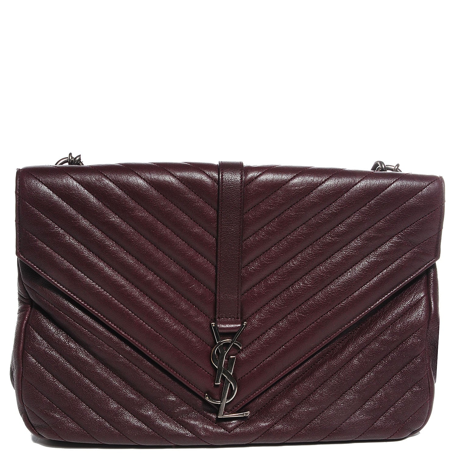 Saint Laurent Sheepskin Matelasse Chevron Monogram Large College Satchel Bordeaux 1 of 8