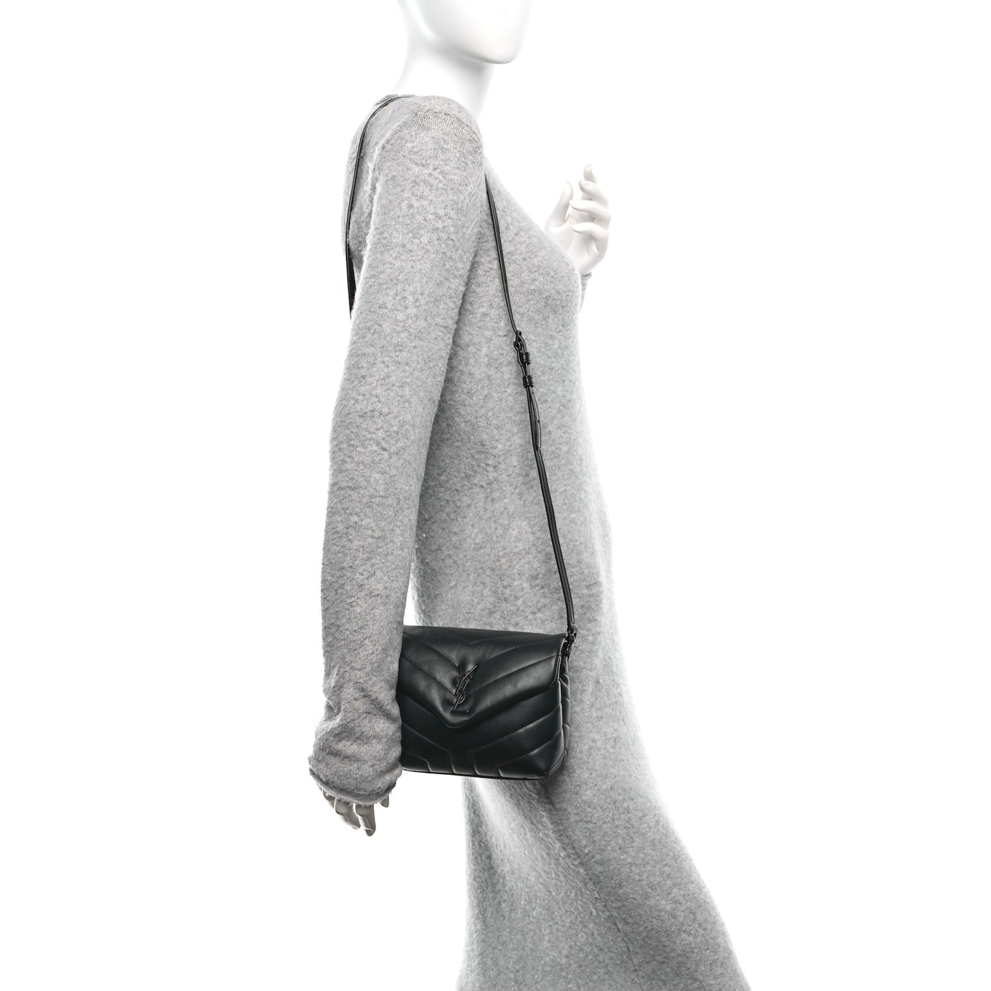 Calfskin Y Quilted Monogram Monochrome Toy Loulou Crossbody Bag Black