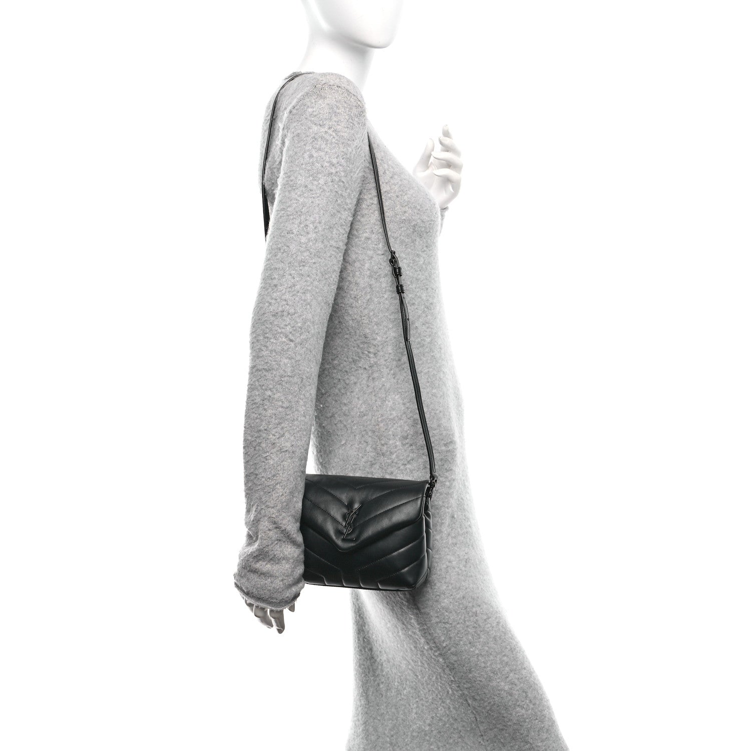 Saint Laurent Calfskin Y Quilted Monogram Monochrome Toy Loulou Crossbody Bag Black 2 of 10