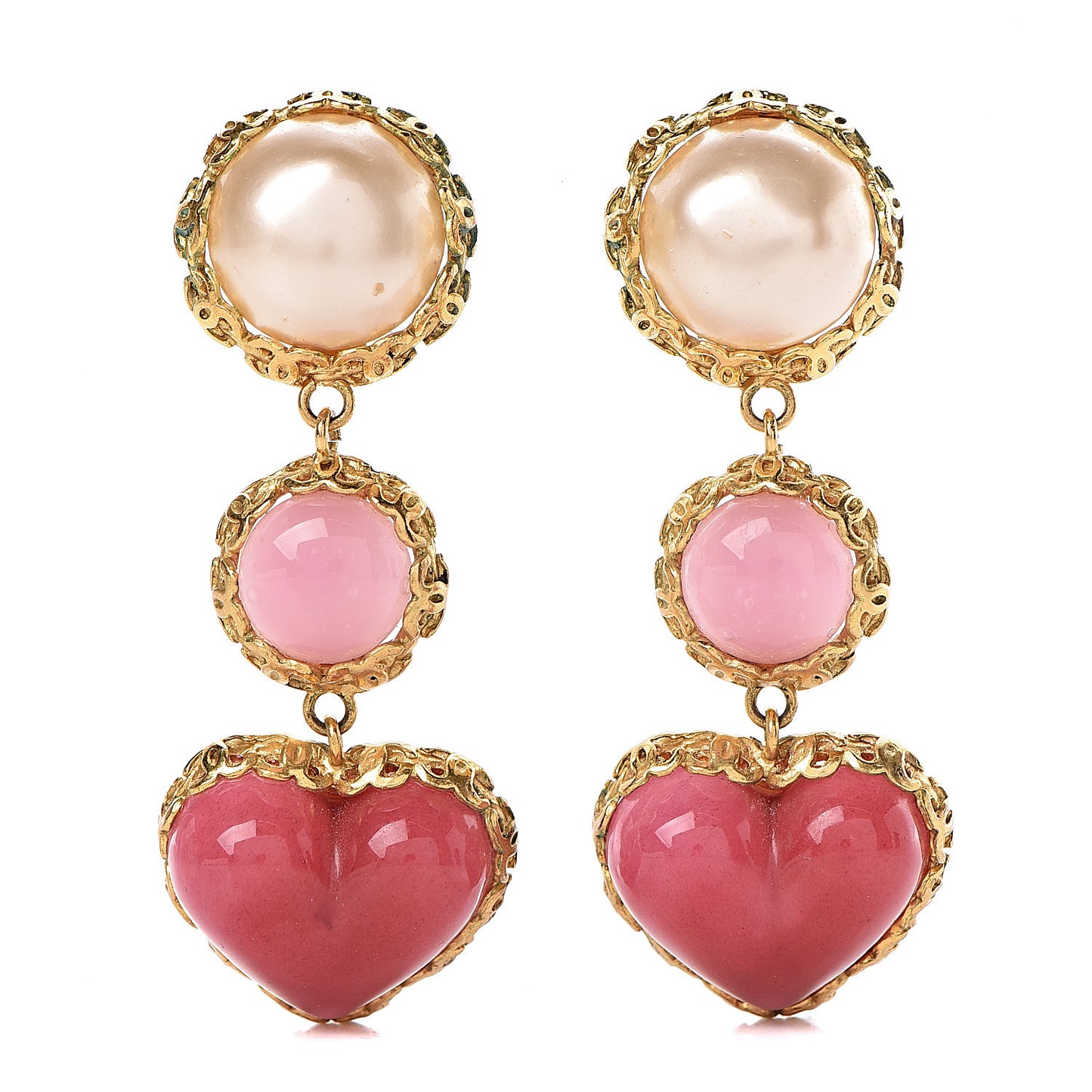 Pearl Enamel Heart Clip On Earrings Gold