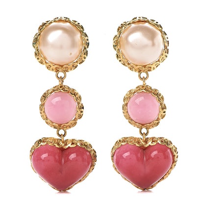 Chanel Pearl Enamel Heart Clip On Earrings Gold 1 of 6