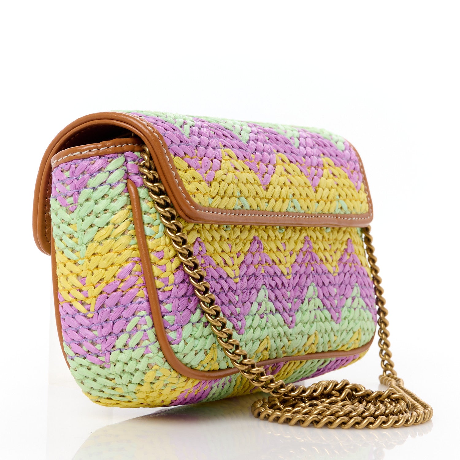 Gucci Woven Raffia Calfskin Super Mini GG Marmont Shoulder Bag Multicolor 3 of 10