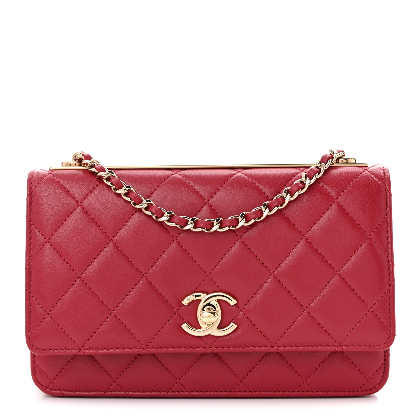 Lambskin Quilted Trendy CC Wallet On Chain WOC Red