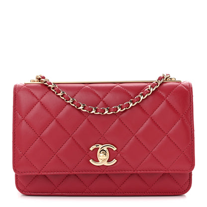 Chanel Lambskin Quilted Trendy CC Wallet On Chain WOC Red 1 of 11